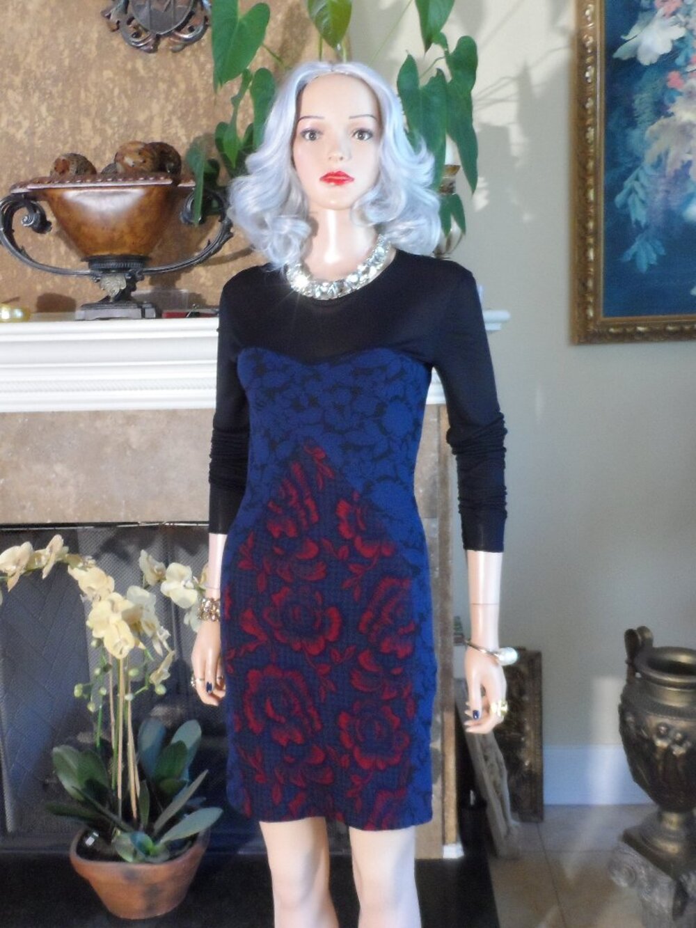 Stella McCartney Blue Floral Jacquard Knit Sheath Dress Size IT 40 / US 4